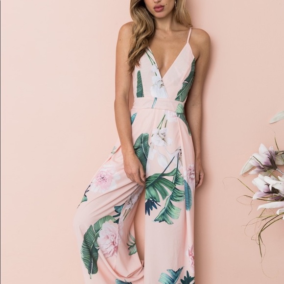 B2G1♦️Pink Floral Back Tie Wide Leg Jumpsuit - Picture 4 of 8